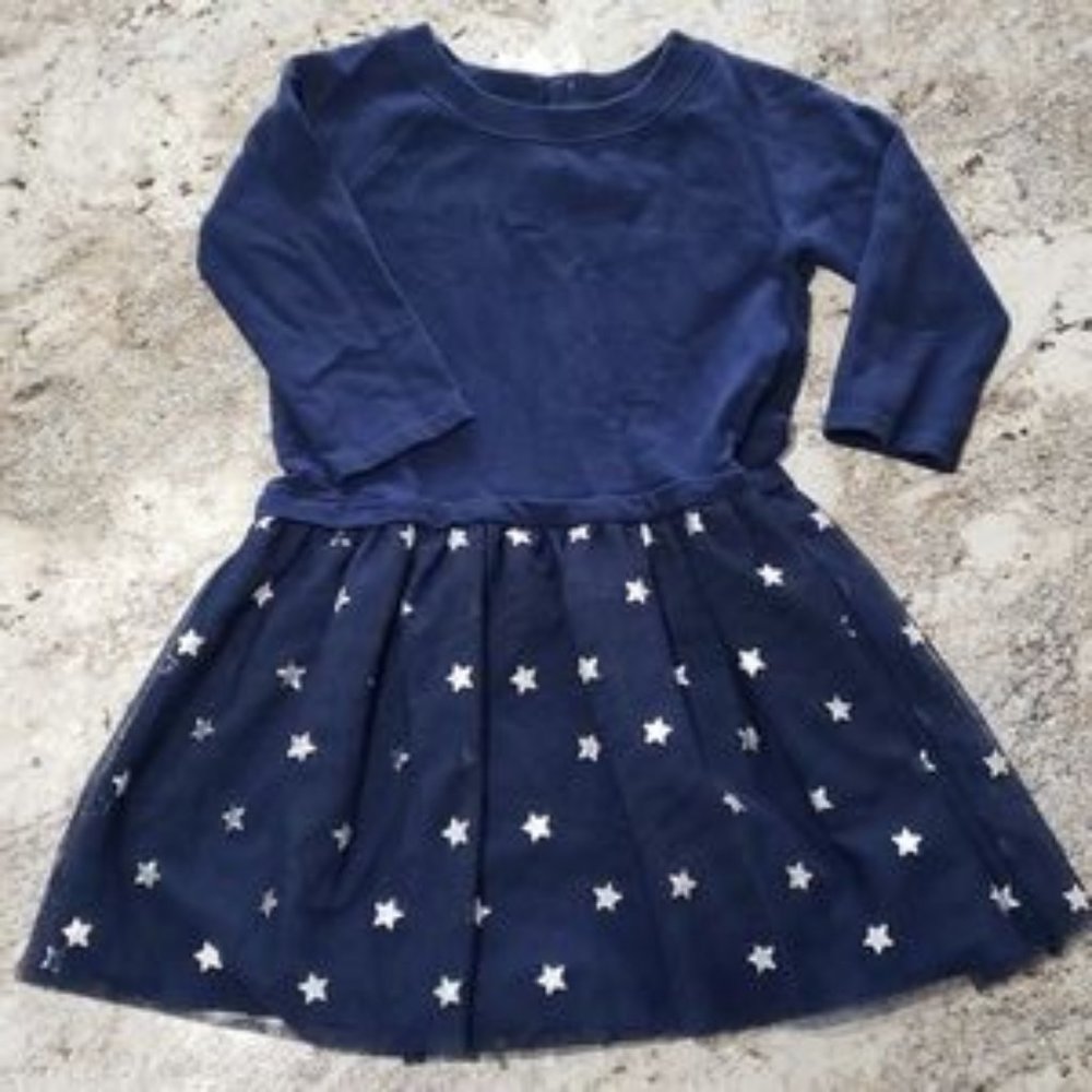 Girl's 5 Carter's Longsleeve Navy Dress With Star Skirt